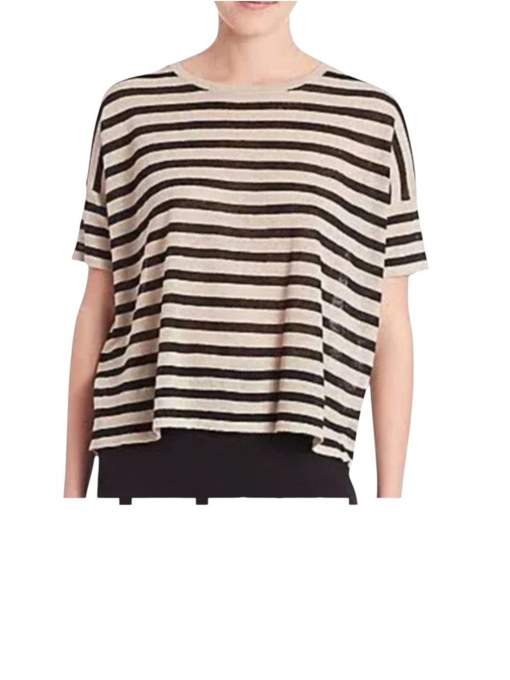 Eileen Fisher Organic Linen Stripe Crepe Top Small
